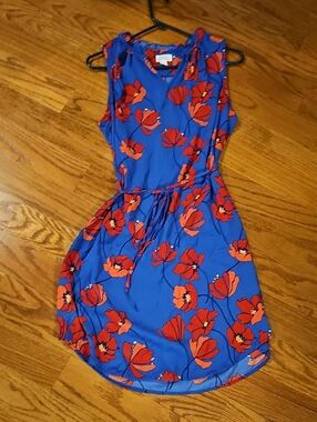 Market & Spruce Royal Blue Sleeveless Floral Tie-Waist Midi Dress